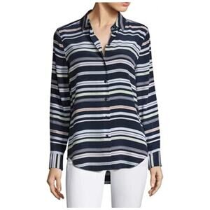 NWT Equipment Essential Silk Striped Shirt In Atlantic Deep Multi Size S